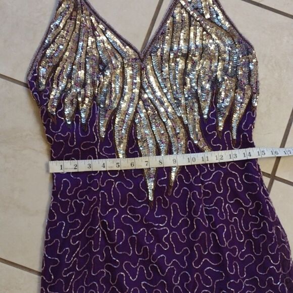 Carina Purple Silk beaded halter minidress halter top sparkle purple silver S - Picture 14 of 15